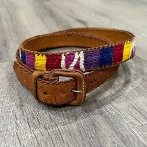 38W Made in Guatemela Genuine Leather Woven Colorblock Embroidered Accent Belt